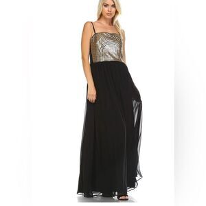 SLNY Black and Gold Sequin Formal Dress Size 4